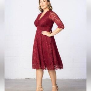 Kiyonna Mademoiselle burgundy lace cocktail occasion wedding dress size 2X   NWT